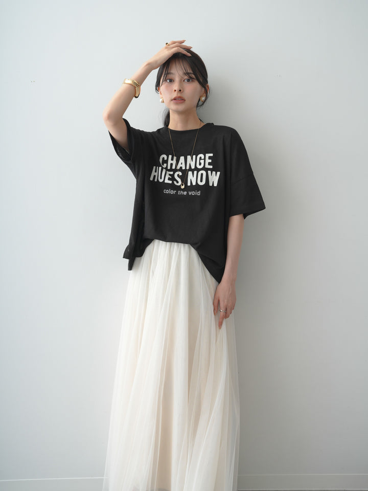 [SET]シアースラブロゴワイドTEE+チュールボリュームスカート(2set)
