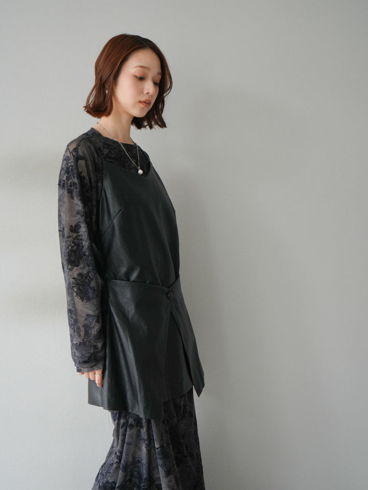 [予約]レイヤードレザーキャミソールチュニック/ブラック