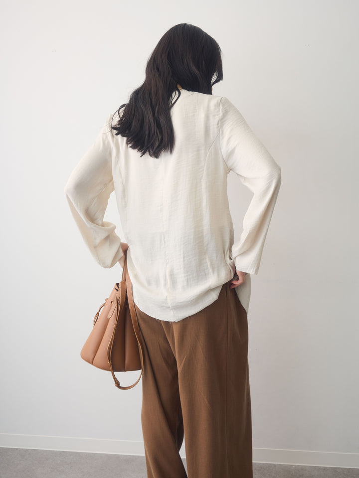 [SET]フロントギャザーリボンブラウス+ツータックドレープストレートパンツ(2set)