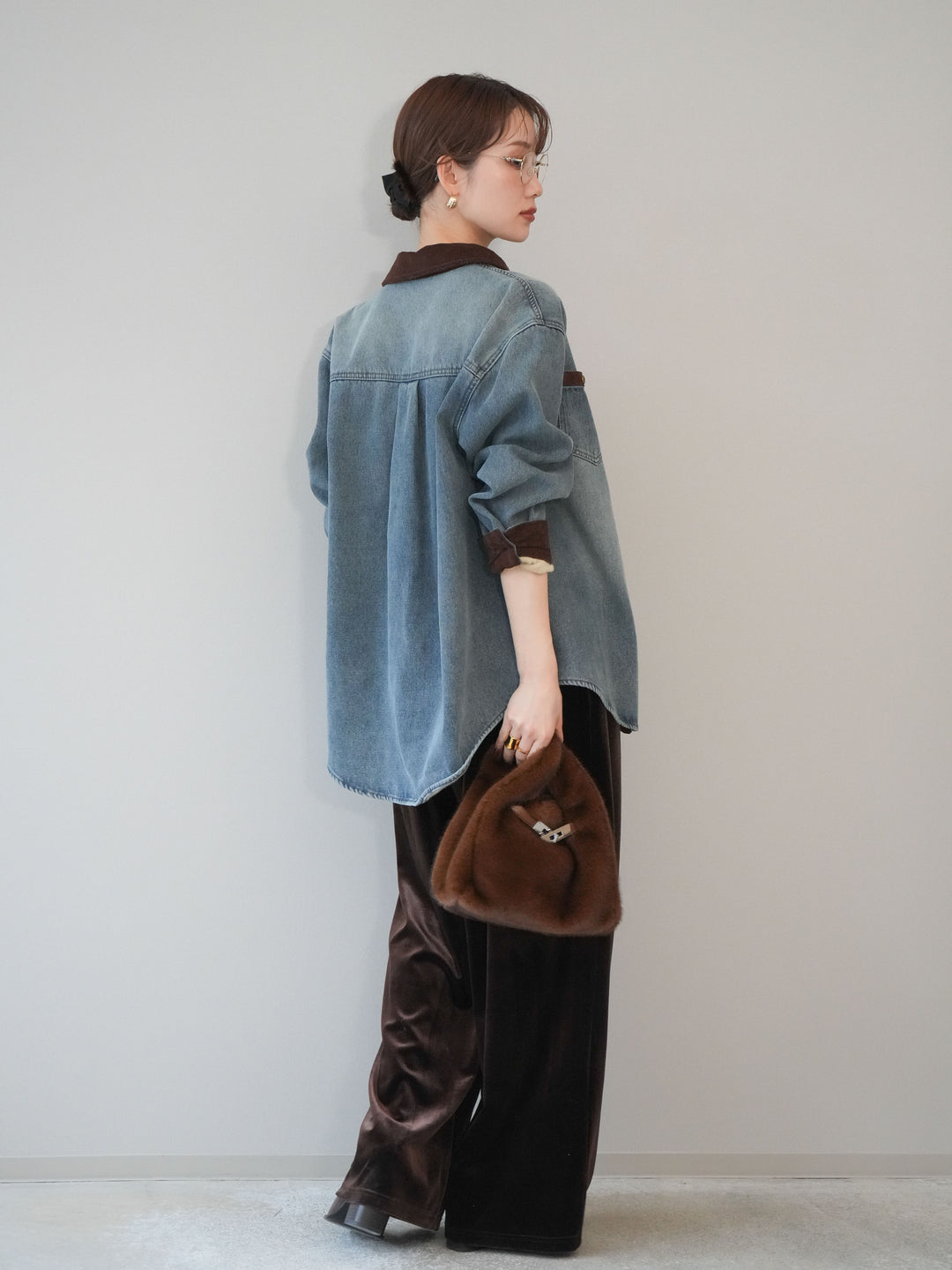 [予約]ベロアベルトスリムパンツ/brown