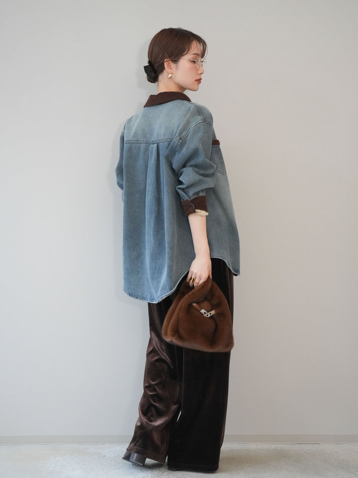 [予約]ベロアベルトスリムパンツ/brown