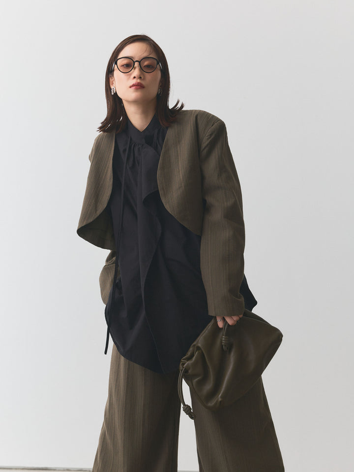 【Allure】[SET]ヘリンボーンショートジャケット＆ワイドパンツSET UP+ヘリンボーンショートジャケット＆ワイドパンツSET UP(2set)