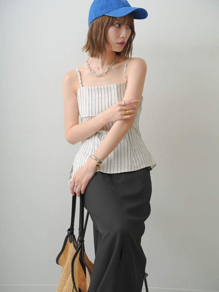 [SET]ストライプアシメキャミソール+クレープデシンフラップ付きストレートスカート(2set)