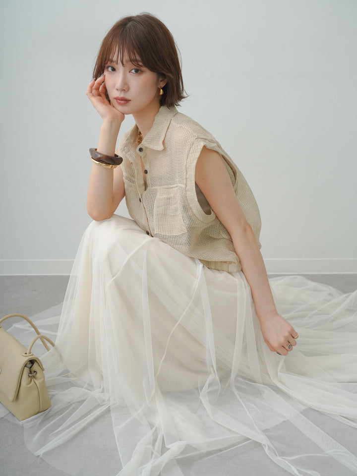 [予約]ラッセルメッシュフレンチシャツ/beige