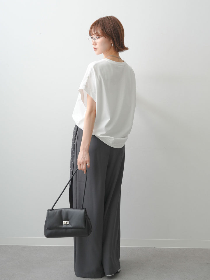[SET]立体ロゴエンボスTEE +ビジューベルトタックワイドパンツ(2set)