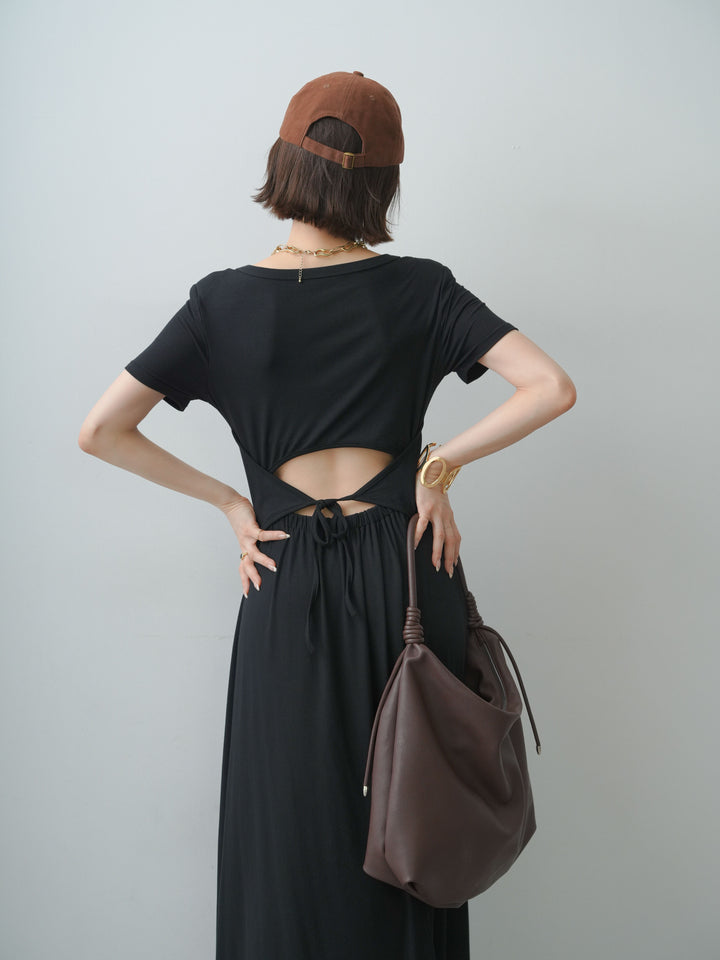 [予約]バックオープンフレアカットワンピース/black