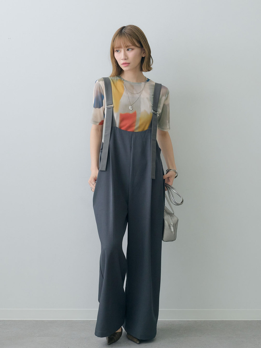 [SET]水彩アートシアーTシャツ+前後2wayドレープワイドオールインワン(2set)