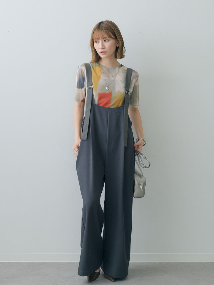 [SET]水彩アートシアーTシャツ+前後2wayドレープワイドオールインワン(2set)