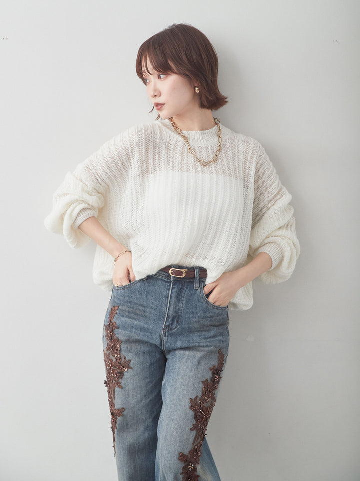 [予約]シアーリブドルマンニットトップス/white
