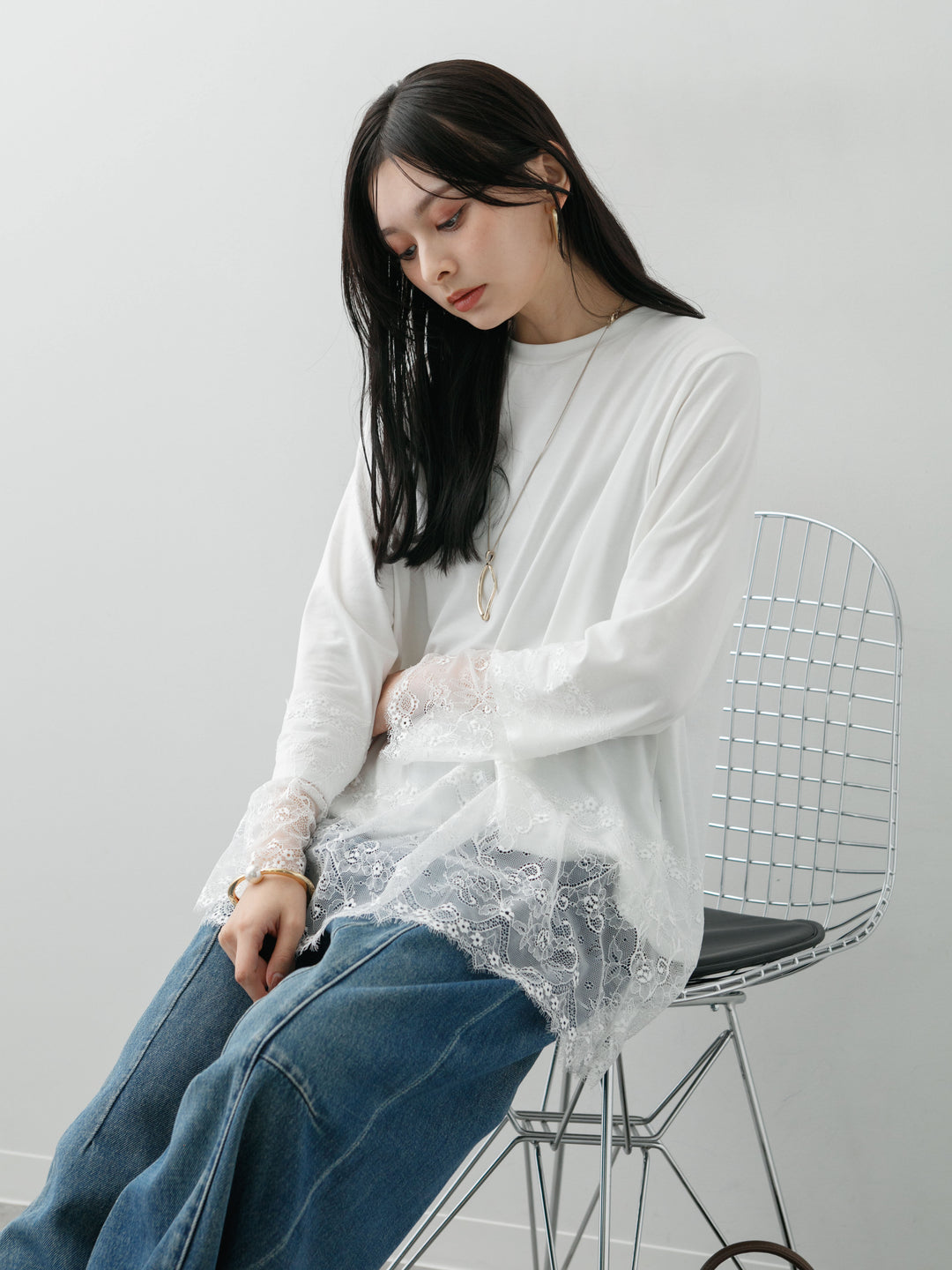[SET]レーストリムロングTシャツ+選べるアクセセット(2set)