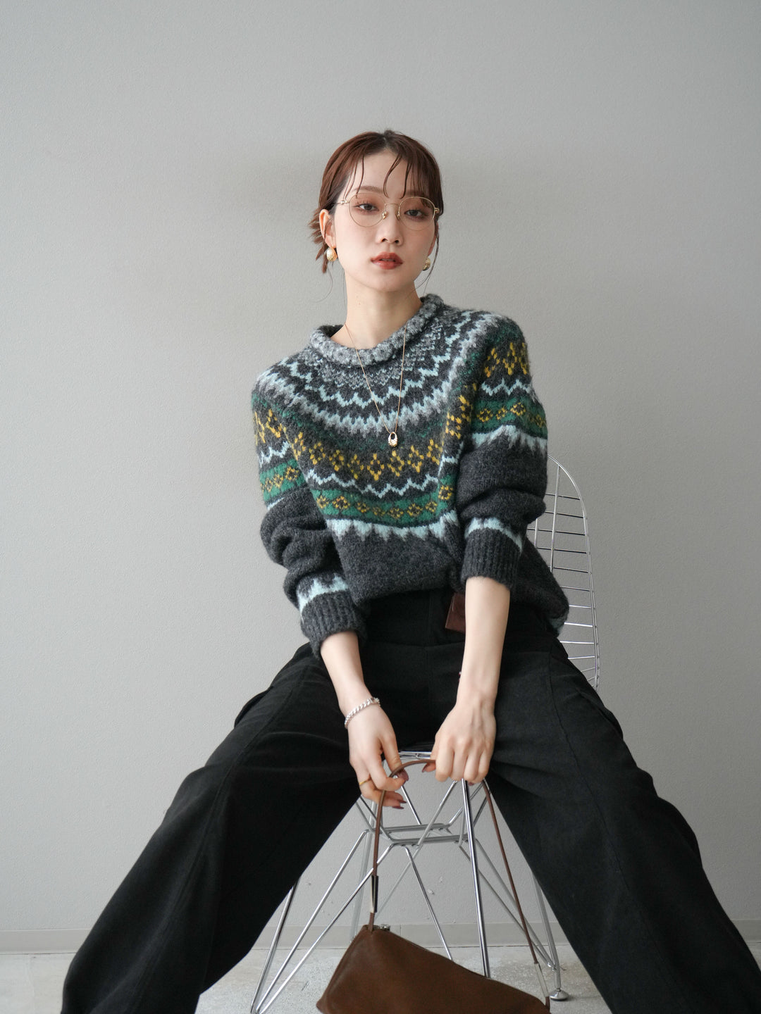 [予約]ウールタッチ求心柄オーバーニットプルオーバー/gray