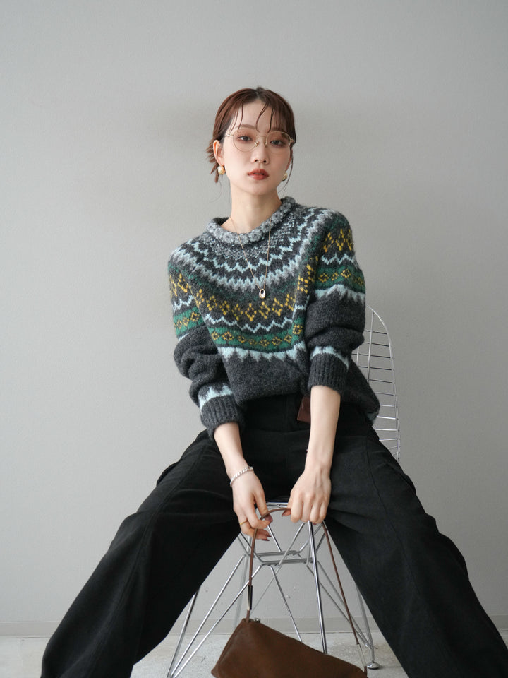 [予約]ウールタッチ求心柄オーバーニットプルオーバー/gray