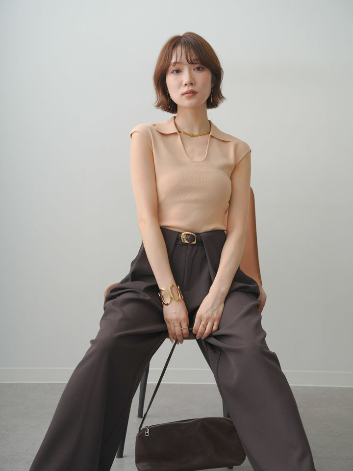 [予約]スキッパーフレンチニットトップス/pink