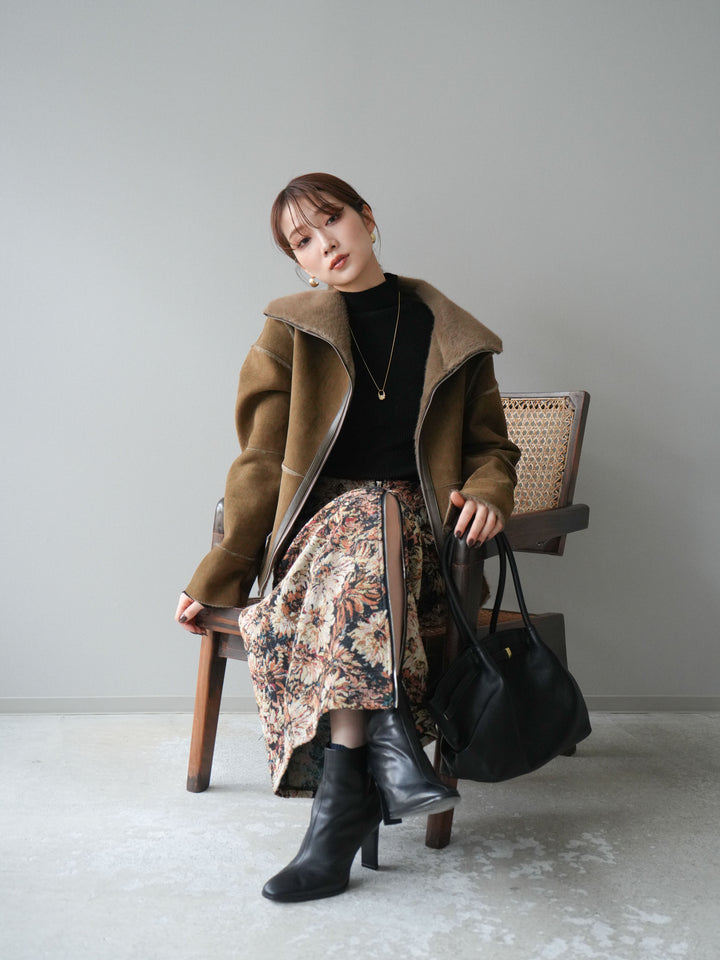 [予約]スタンドカラームートンZIPジャケット/khaki