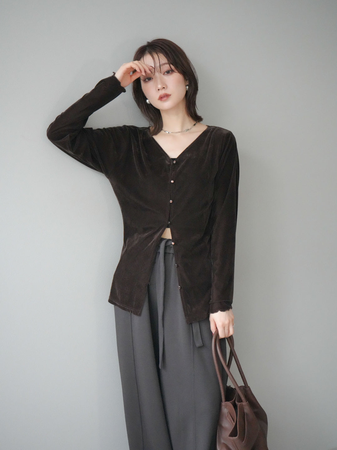 [予約]ベロアカーディガン/brown