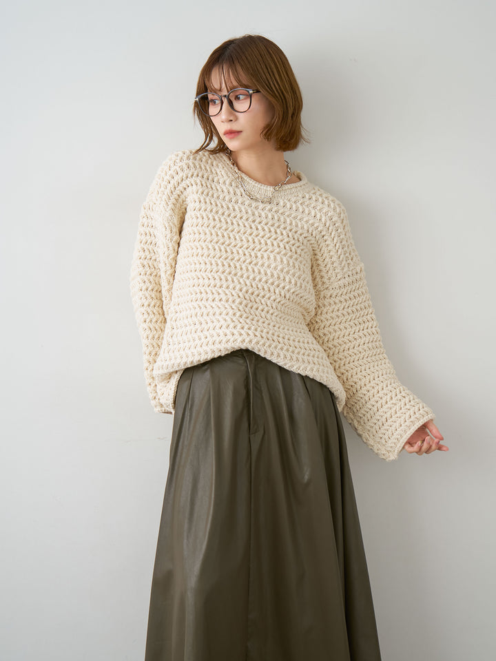 [SET]立体ヘリンボーン編みニットプルオーバー+立体ヘリンボーン編みニットプルオーバー(2set)