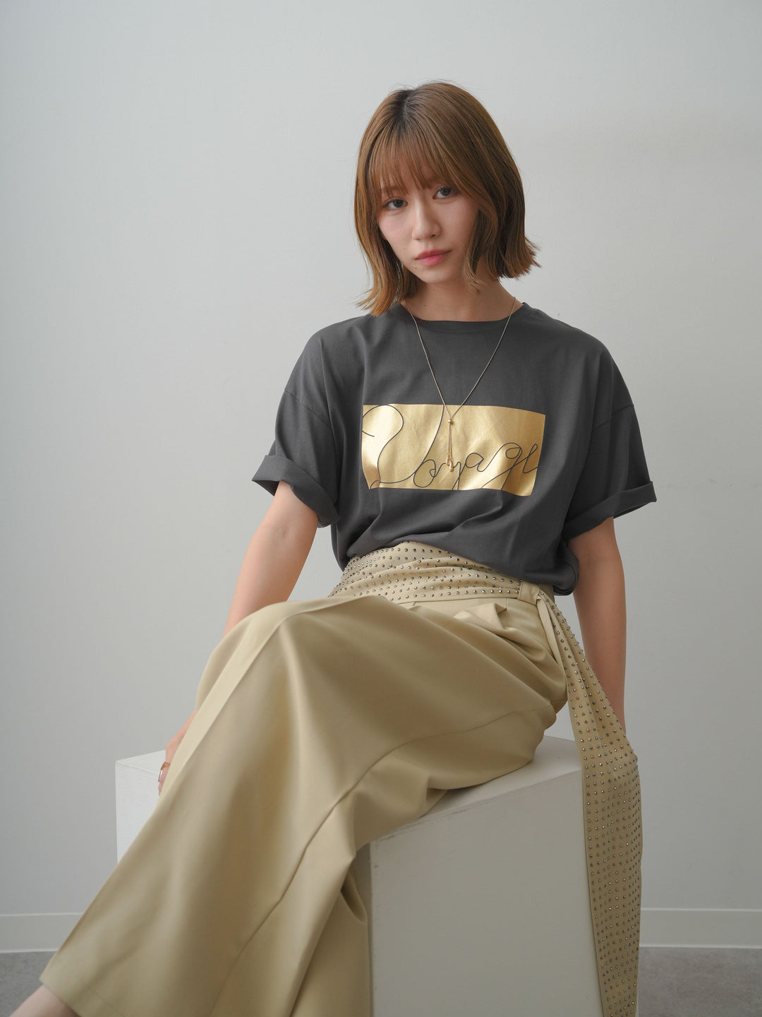 [予約]箔プリントボックスTEE/charcoal
