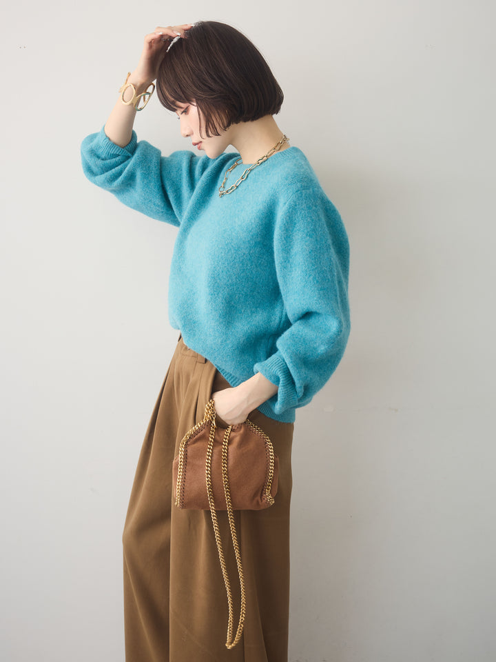 [SET]ソフトヘアリークルーネックニットトップス+ダブルタックドレープストレートワイドパンツ(2set)