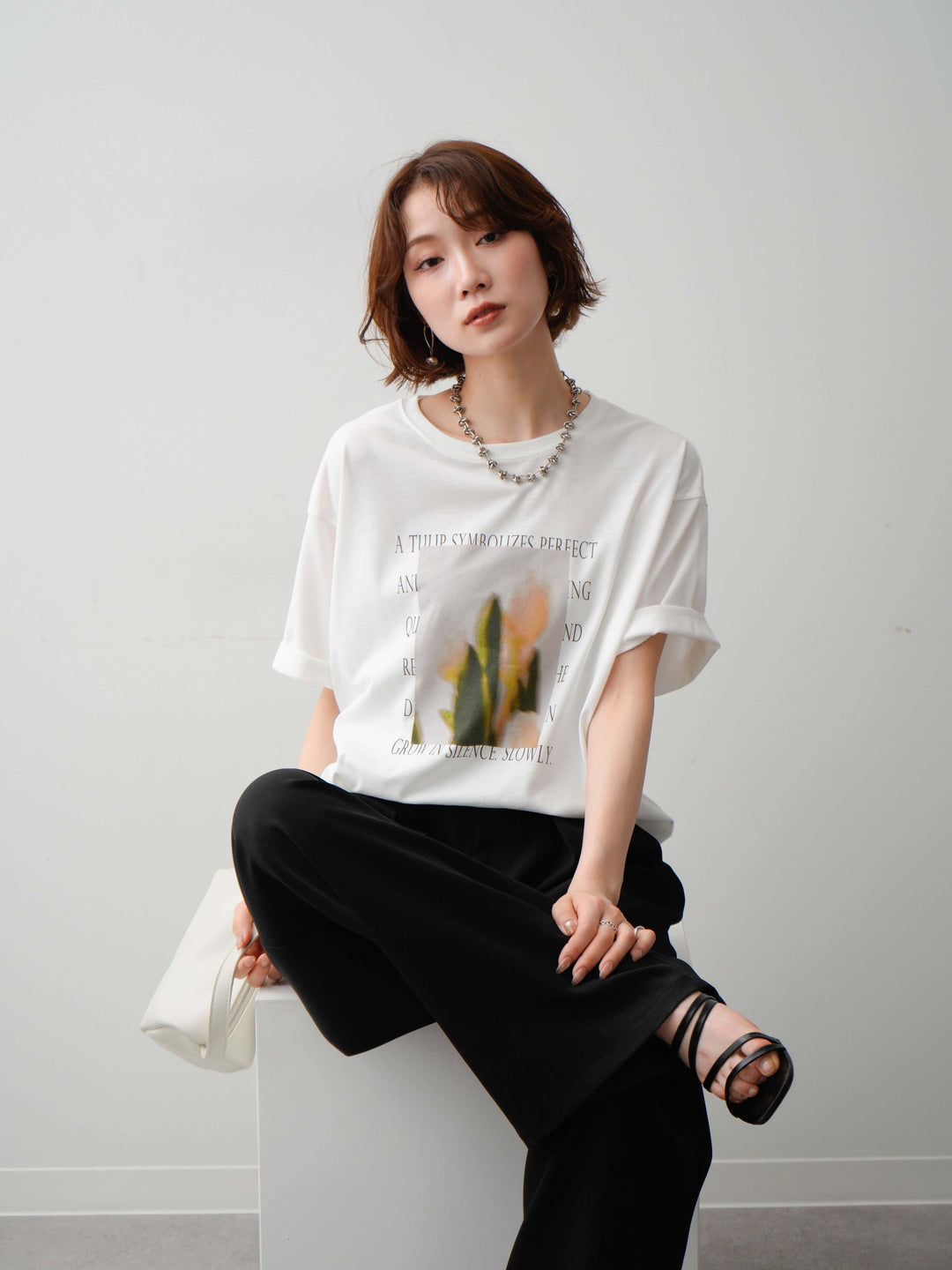[SET]フラワーフォトTEE+ベルトループデザインワイドパンツ(2set)