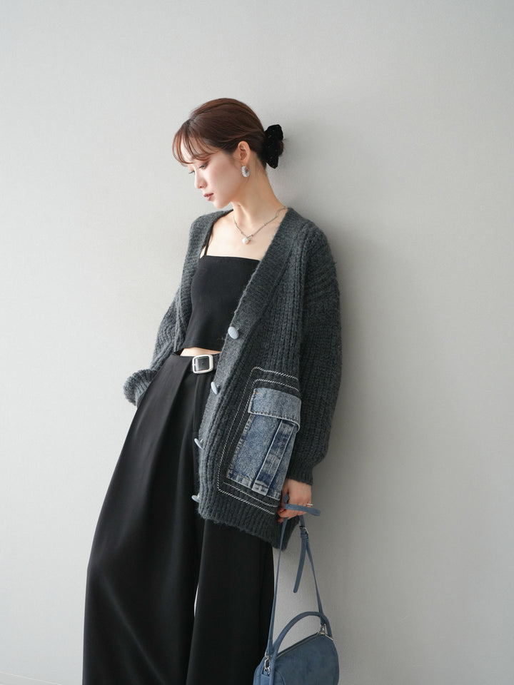 [予約]デニムポケットハンドステッチカーディガン/gray