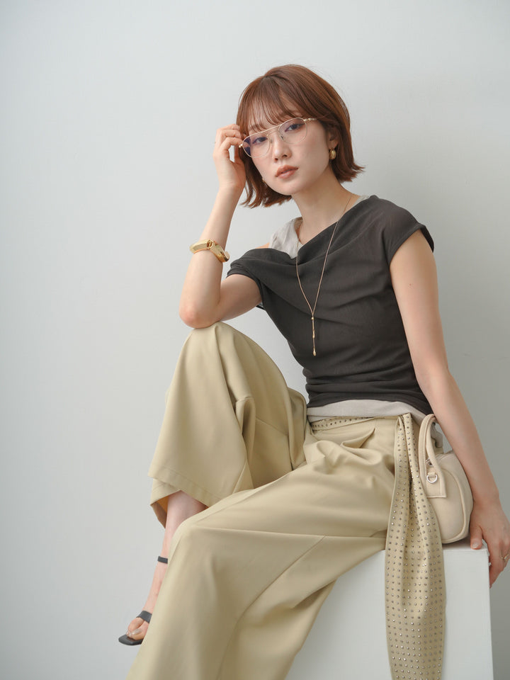 [SET]レイヤードドッキングシアーニットトップス+レイヤードドッキングシアーニットトップス(2set)