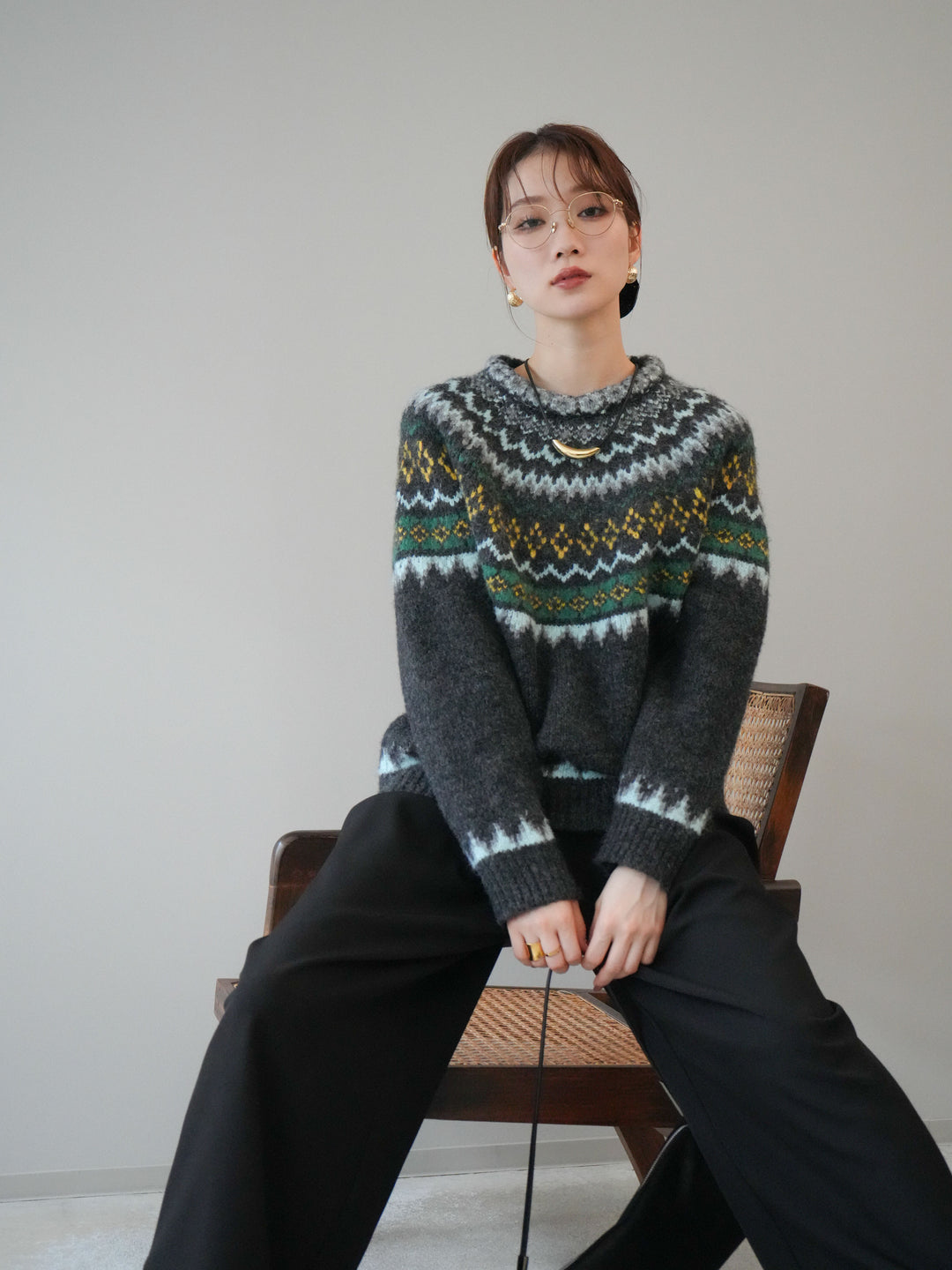 [予約]ウールタッチ求心柄オーバーニットプルオーバー/gray