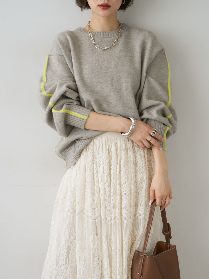 [予約]アルパカタッチサイドバイカラーニットプルオーバー/gray