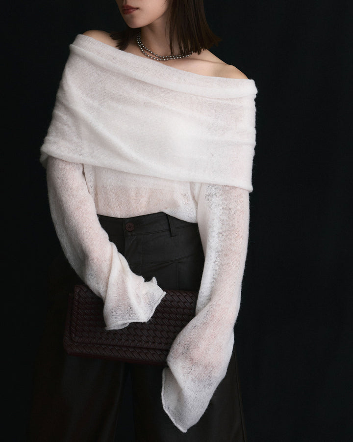 [予約]オフショルシアーニットプルオーバー/ホワイト