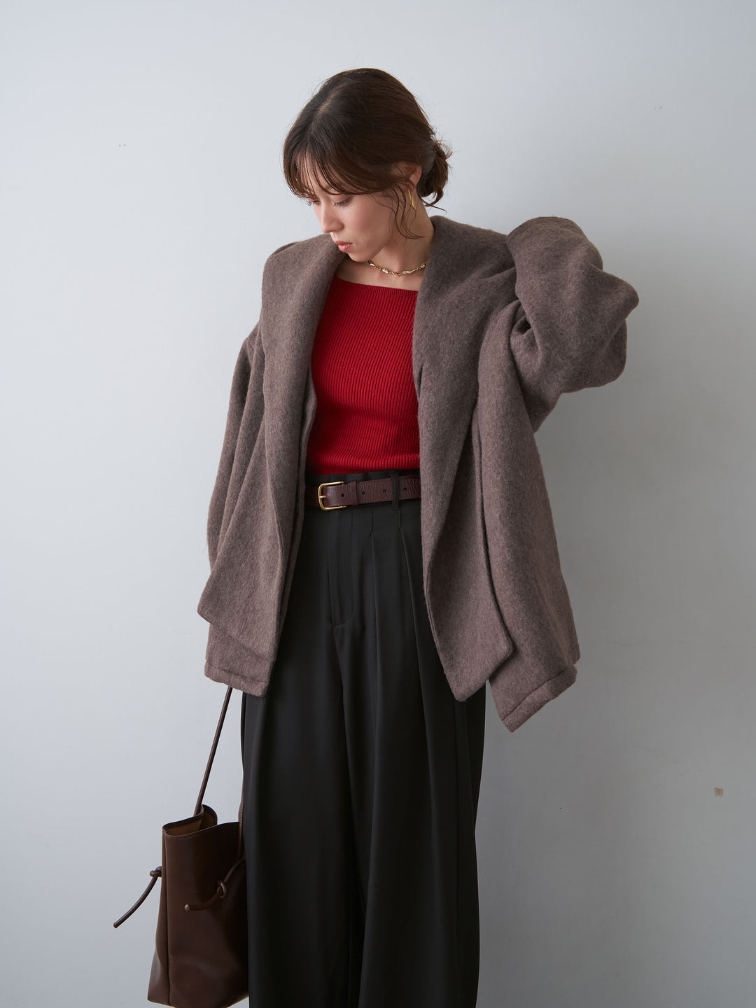 [予約]フードマフ付メランジコート/brown