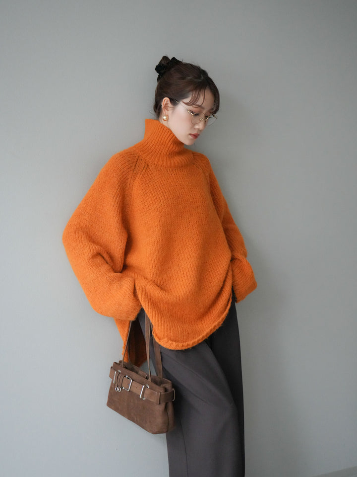 [予約]アシンメトリーハイネックニットプルオーバー/orange