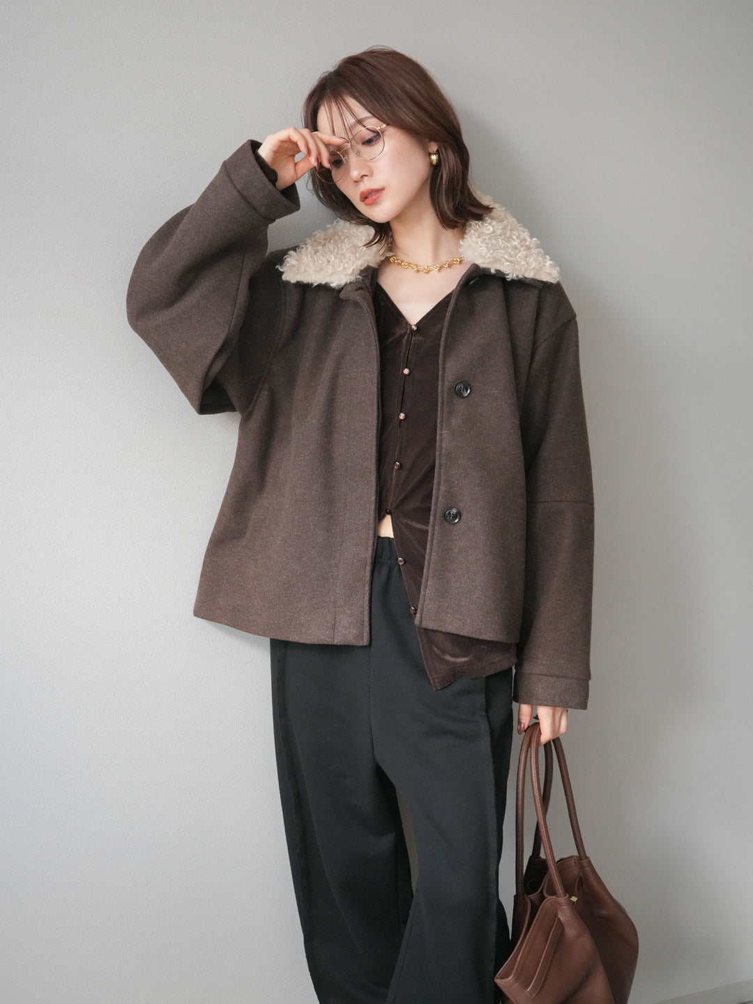 [予約]ロービングボアえりブルゾン/brown