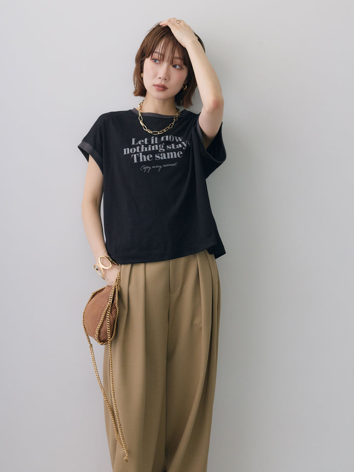 [SET]シアースラブバイカラーフレンチTEE+クレープデシンタックワイドパンツ(2set)