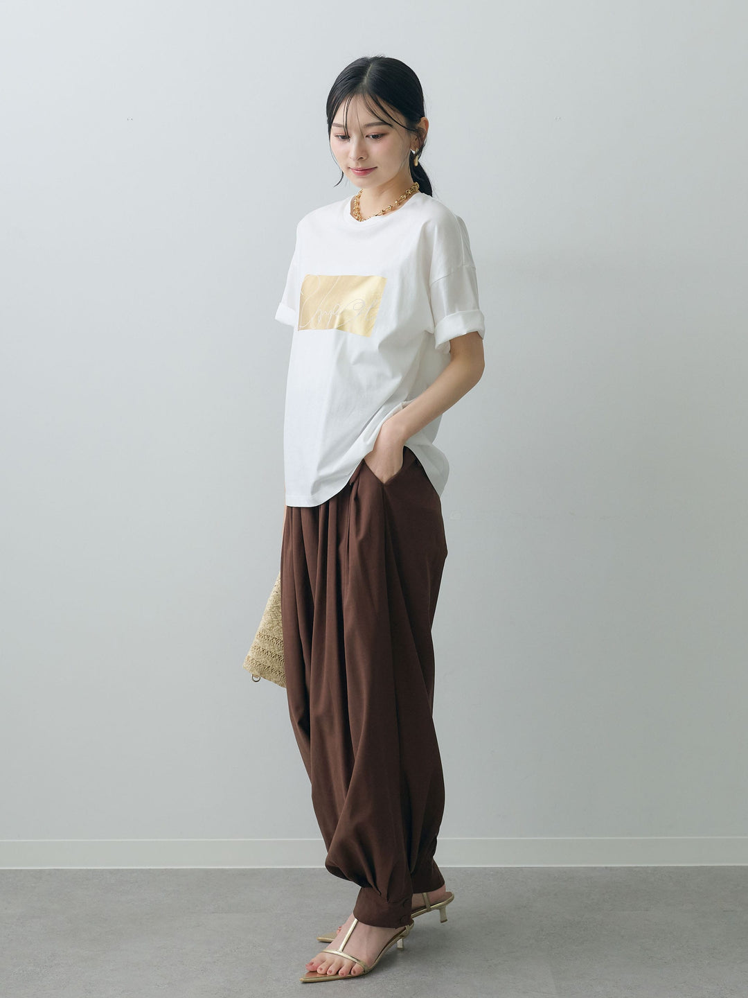 [SET]箔プリントボックスTEE+カフヘムタックコクーンパンツ(2set)