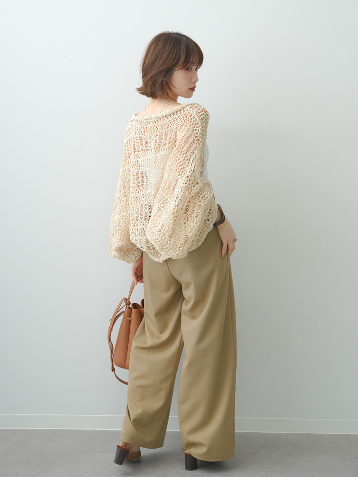 [SET]ミックスメッシュニットボレロ+クレープデシンタックワイドパンツ(2set)