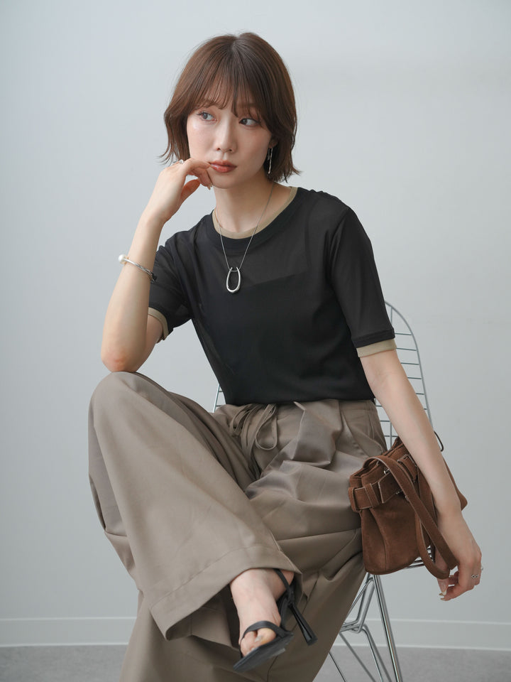 [SET]トリムレイヤードシアー半袖トップス+トリムレイヤードシアー半袖トップス(2set)