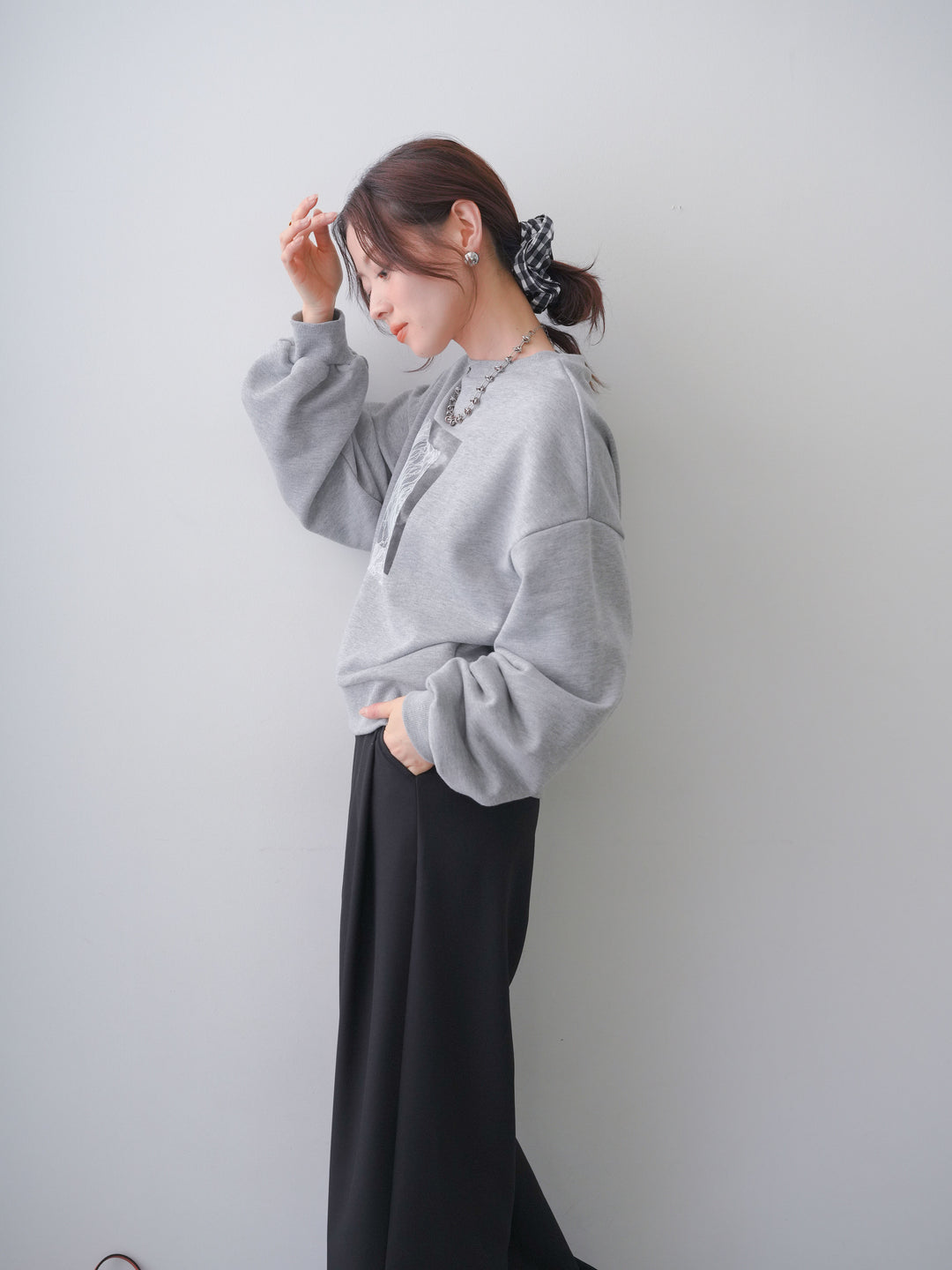 [予約]レースドッキングスウェットプルオーバー/mokugray