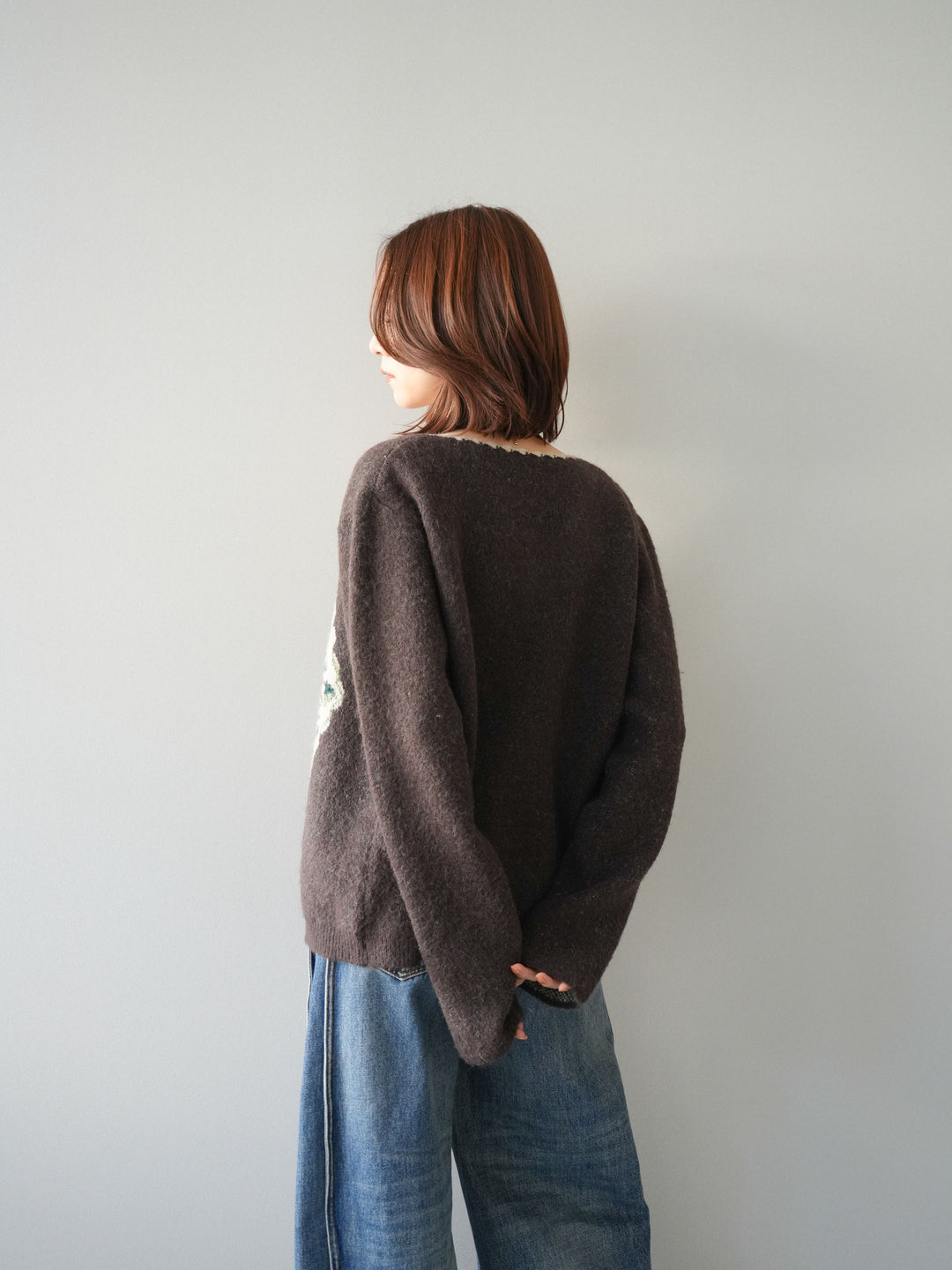 [予約]アンティークフラワージャガードニットカーディガン/brown