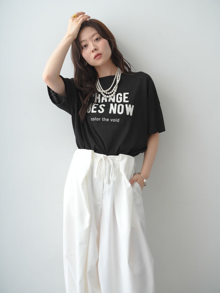 [SET]シアースラブロゴワイドTEE+ベルトループカーブタックワイドパンツ(2set)