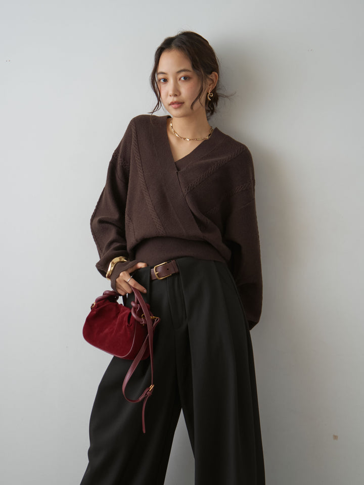[SET]カシュクールミックスケーブルニットトップス+カシュクールミックスケーブルニットトップス(2set)