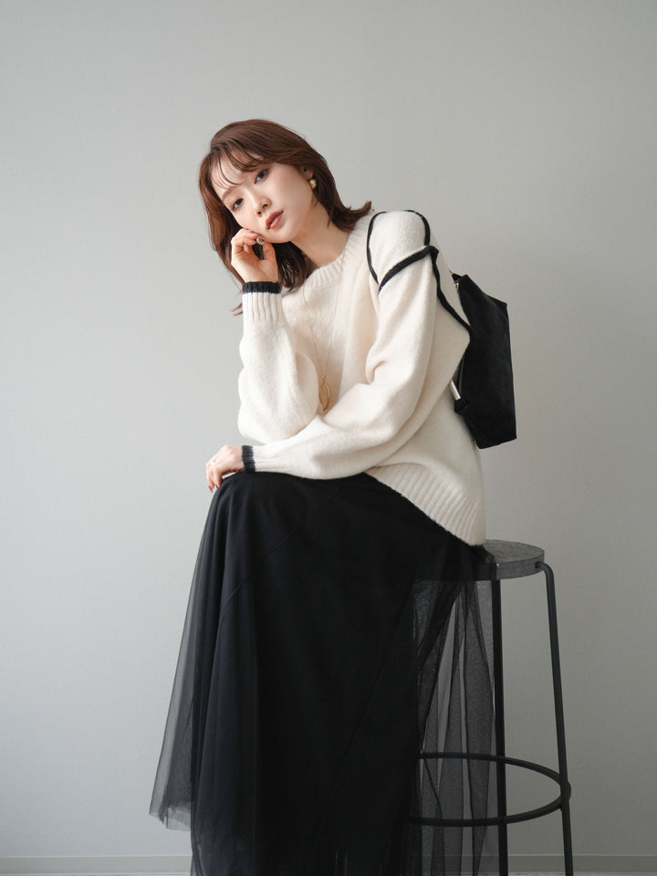 [予約]バイカラーパイピングニットプルオーバー/ivory