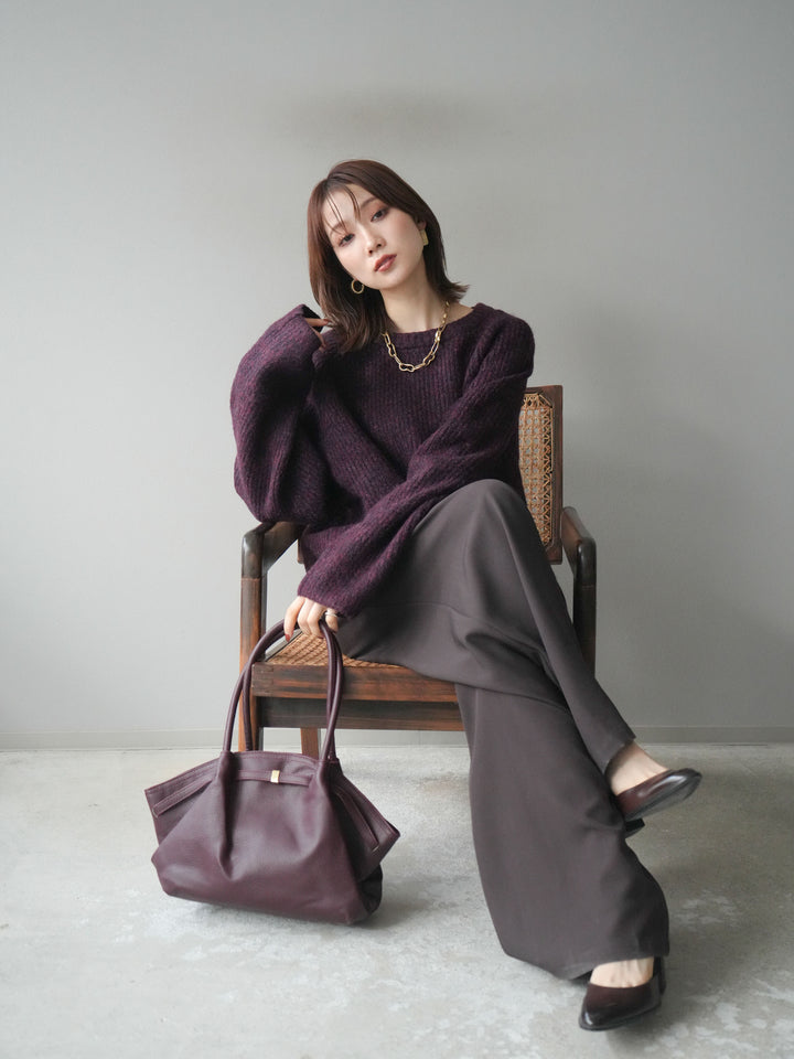 [予約]クルーネック畦編みミックスニット/bordeaux