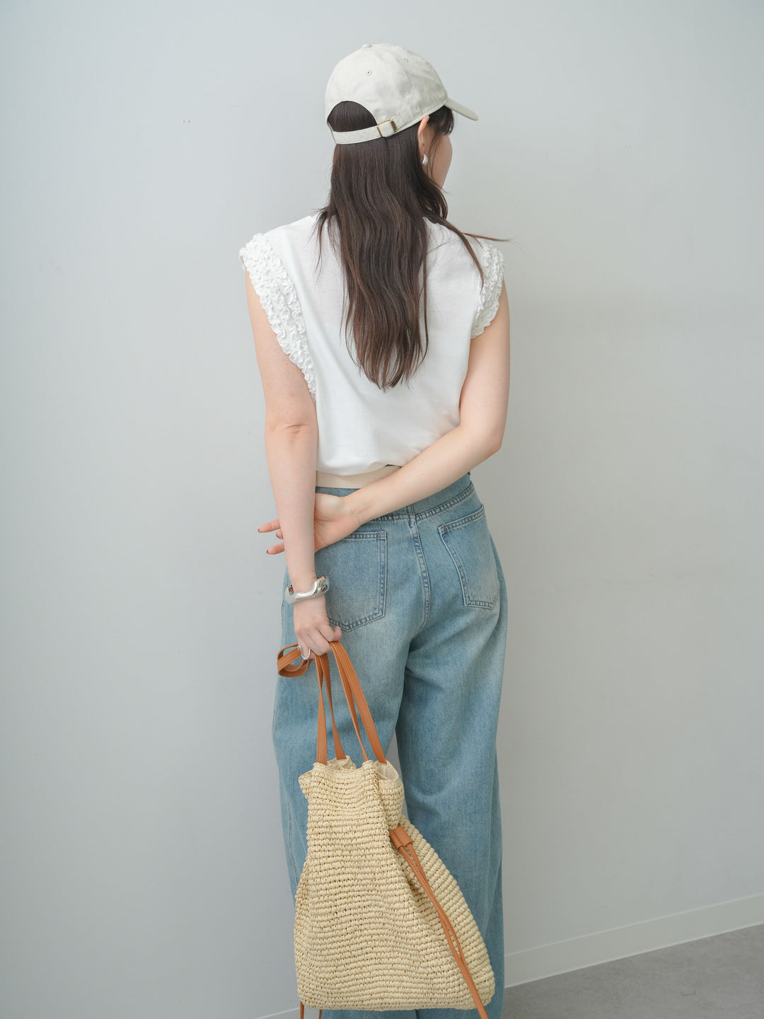 [SET]ホイップフリルフレンチTEE+センターラインワイドストレートデニム(2set)