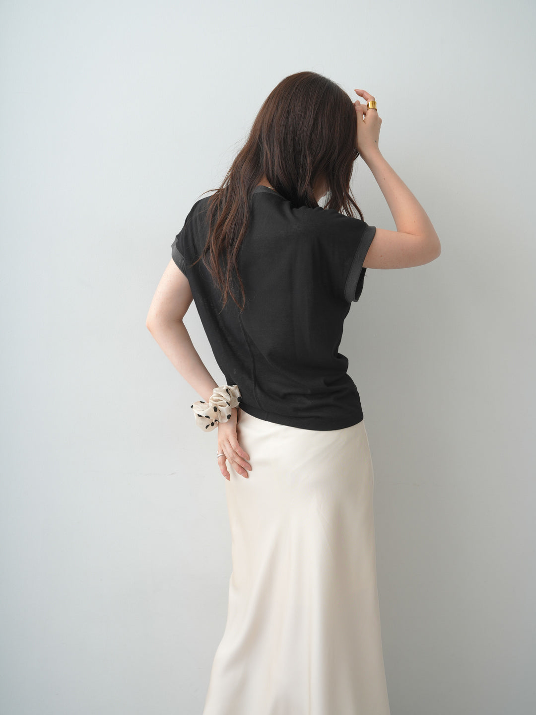 [SET]シアースラブバイカラーフレンチTEE+レースヘムサテンIラインスカート(2set)