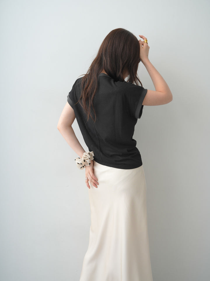 [SET]シアースラブバイカラーフレンチTEE+レースヘムサテンIラインスカート(2set)