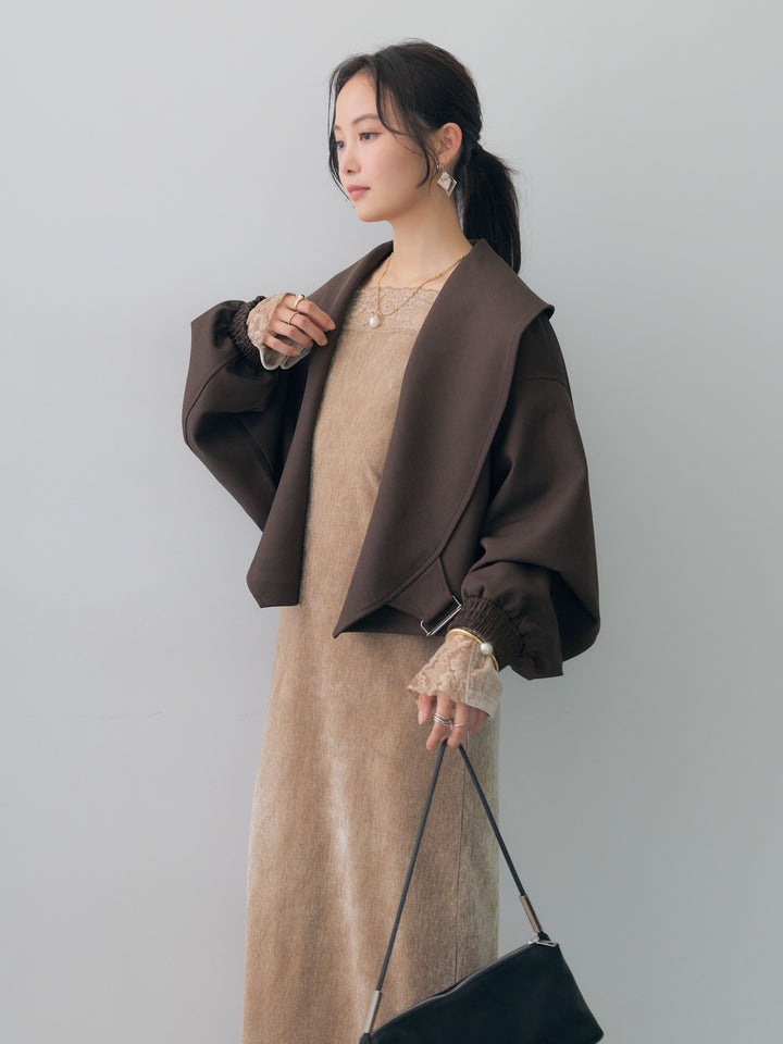 [予約]ベロアレースドッキングオフショルワンピース/beige