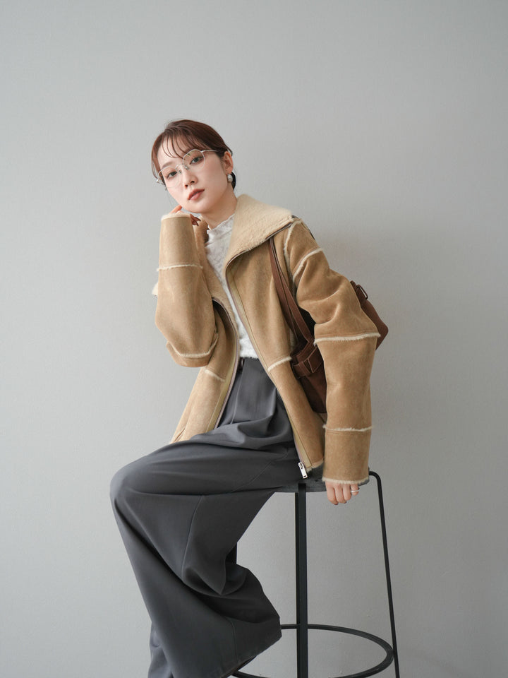 [予約]スタンドカラームートンZIPジャケット/beige