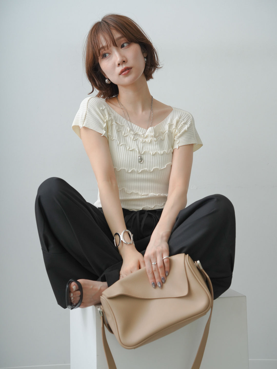 [予約]ランダムメローリブニットトップス/offwhite