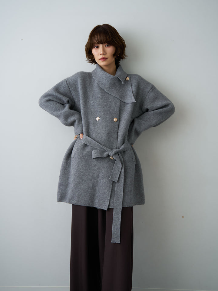 [予約]ゴールドボタンミディアムニットコート/gray