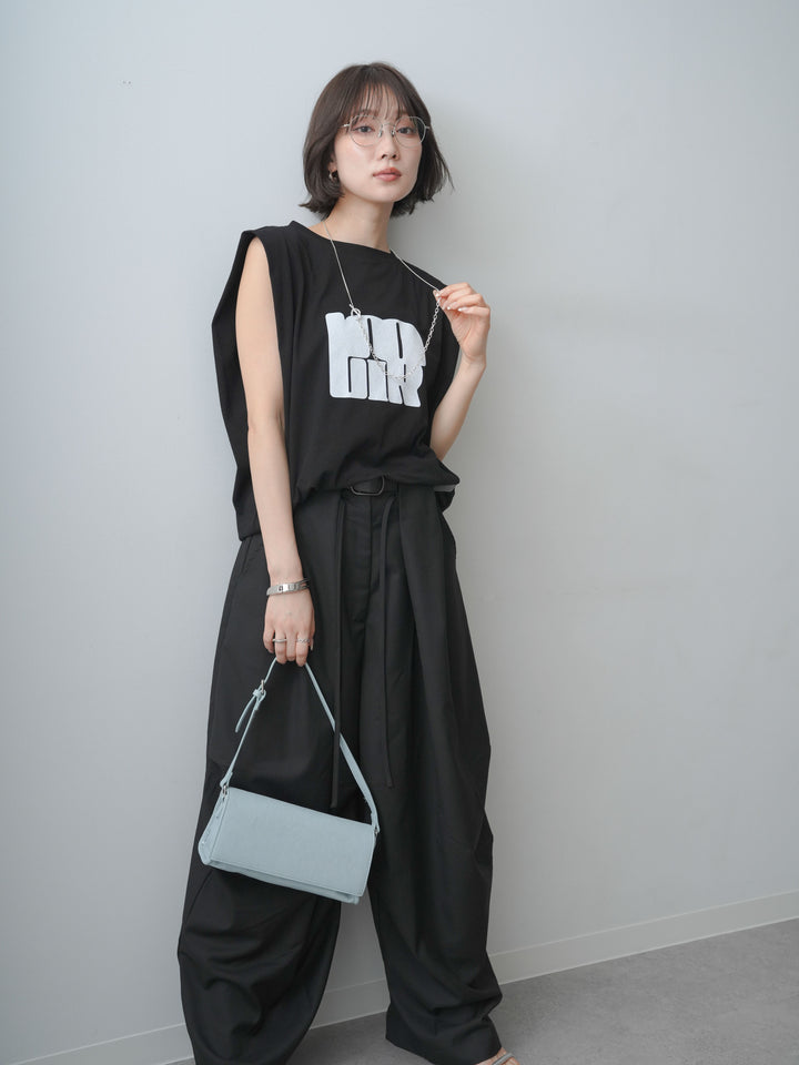 [SET]ワイドネックプリントTEE+ショルダータックノースリーブオーバーTEE(2set)