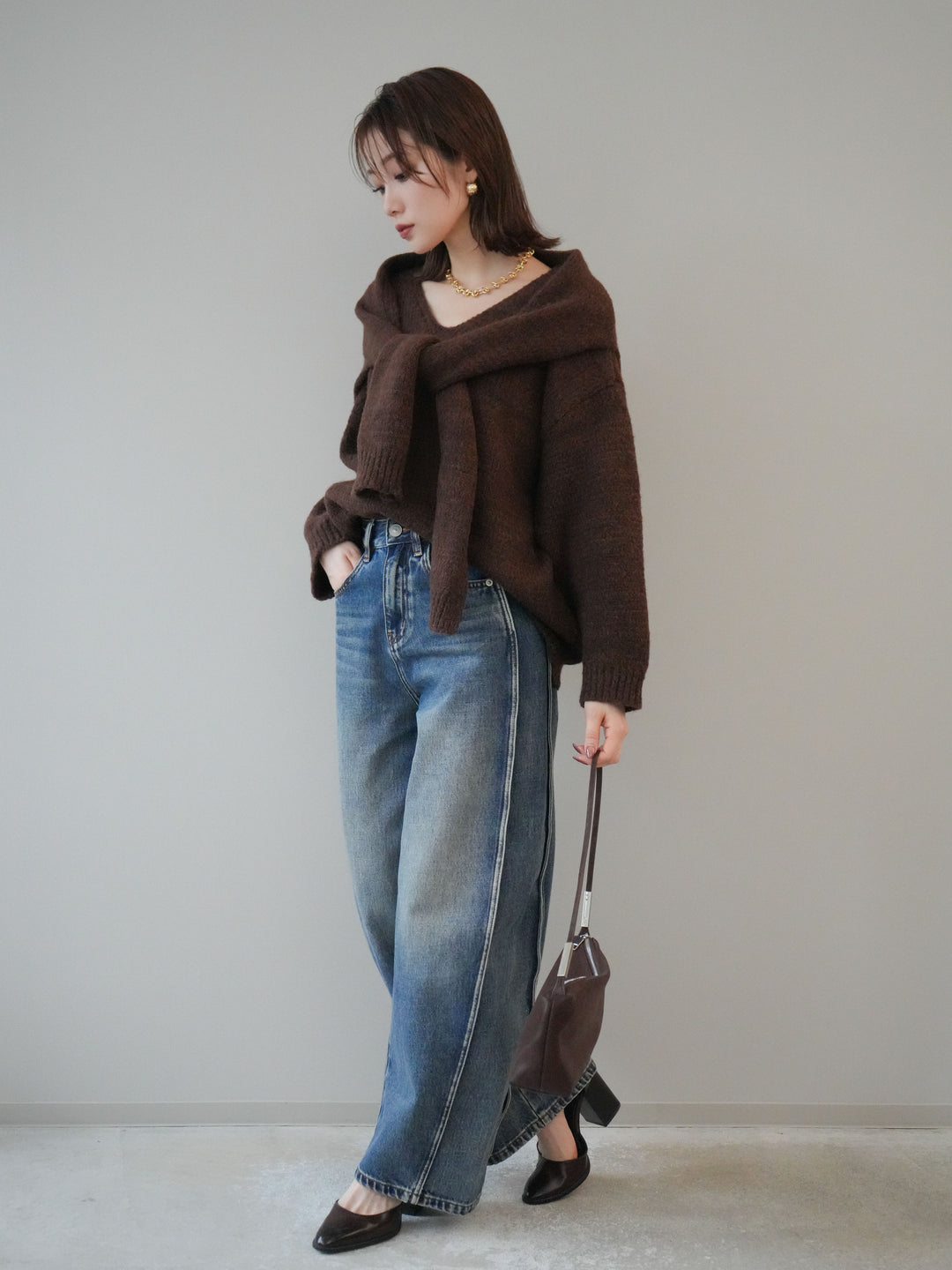 [予約]サイド切替カーブデニムパンツ/blue